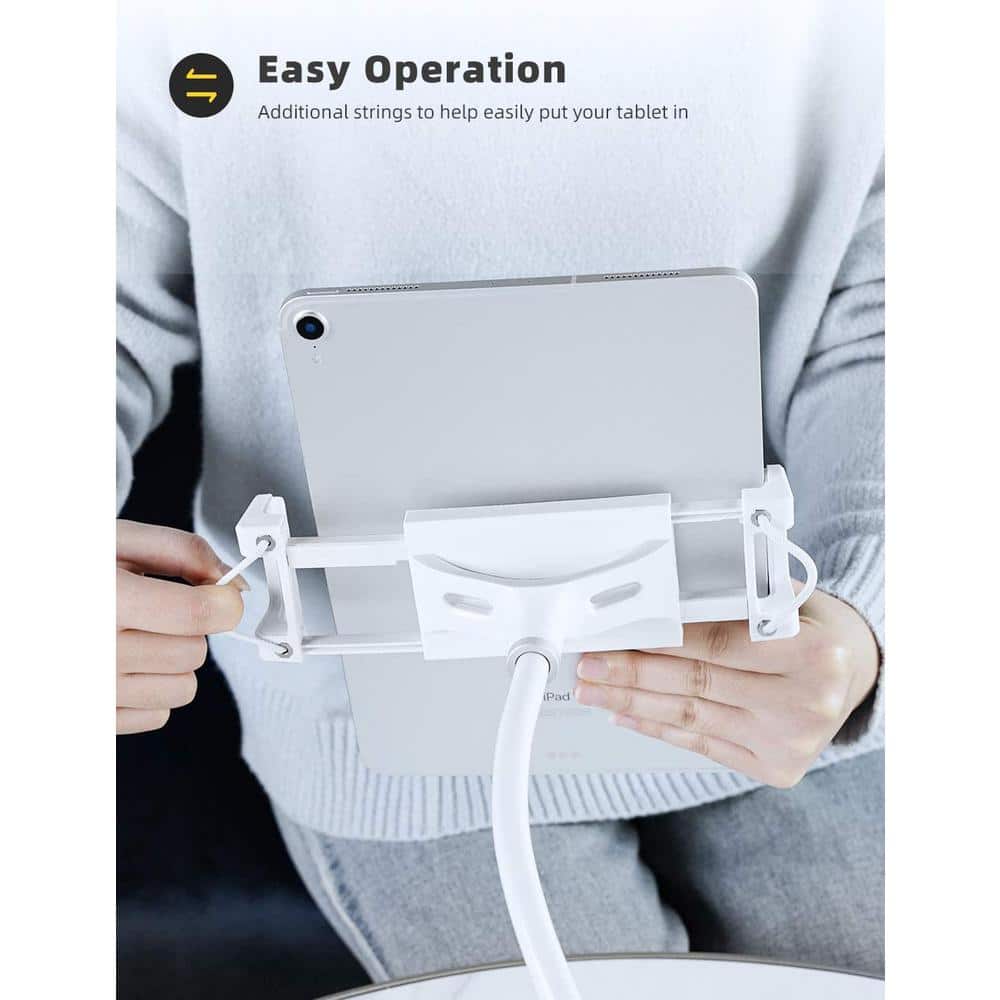 White Adjustable Clip-On Tablet Mount with Twist-Lock Grip