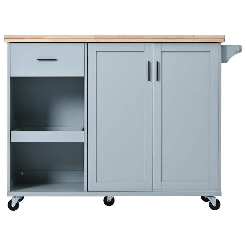 MDF Kitchen Cart with 2-Door Cabinet, Spice Rack, Drop Leaf and Towel Rack