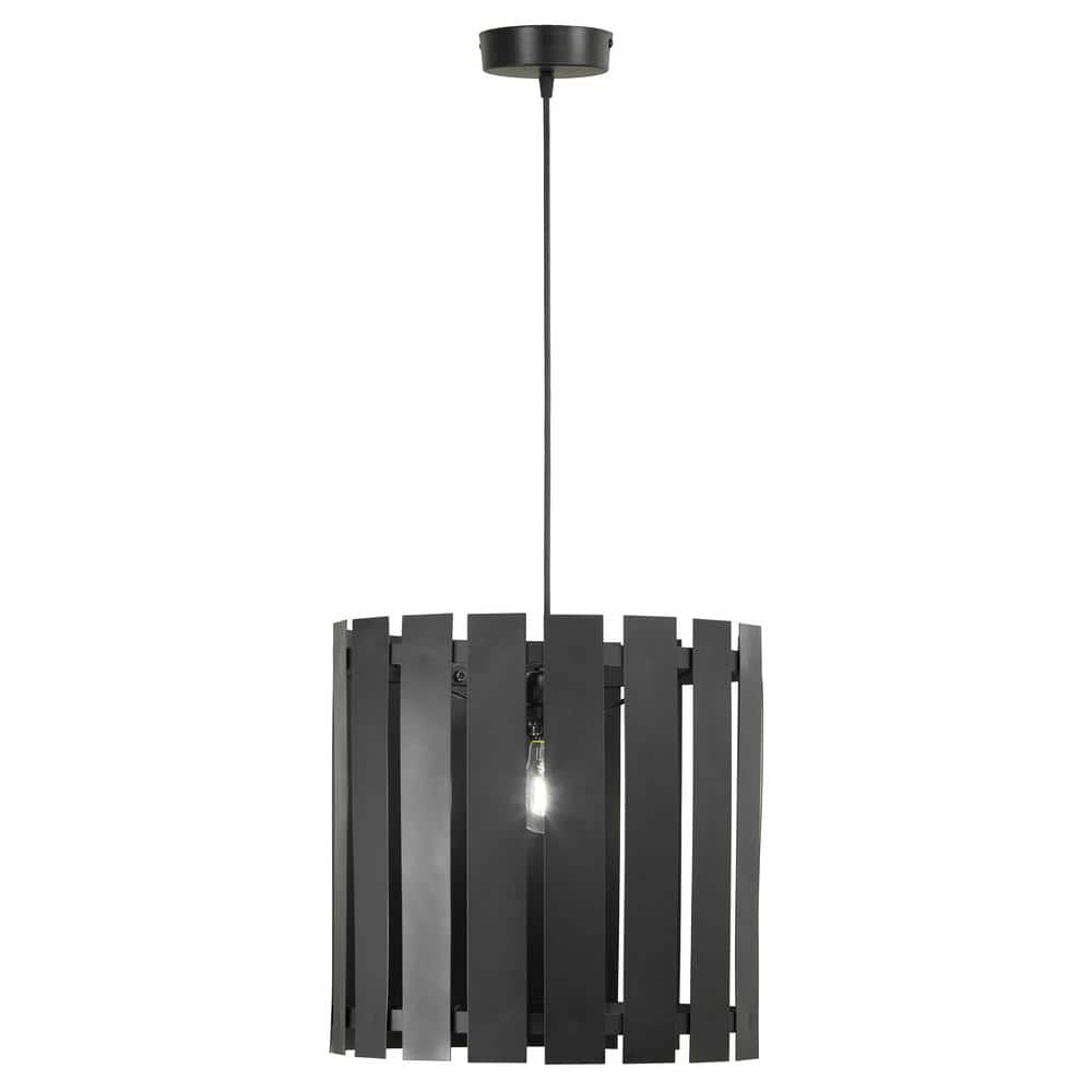 River of Goods Holland 1-Light Black Shaded Hanging Pendant Light with Slatted Metal Shade