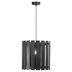 Holland 1-Light Black Shaded Hanging Pendant Light with Slatted Metal Shade