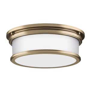 Summerlake 15.5 in. 3-Light Antique Brass Drum Flush Mount with Frosted Glass Shade and No Bulbs Included 1-Pack