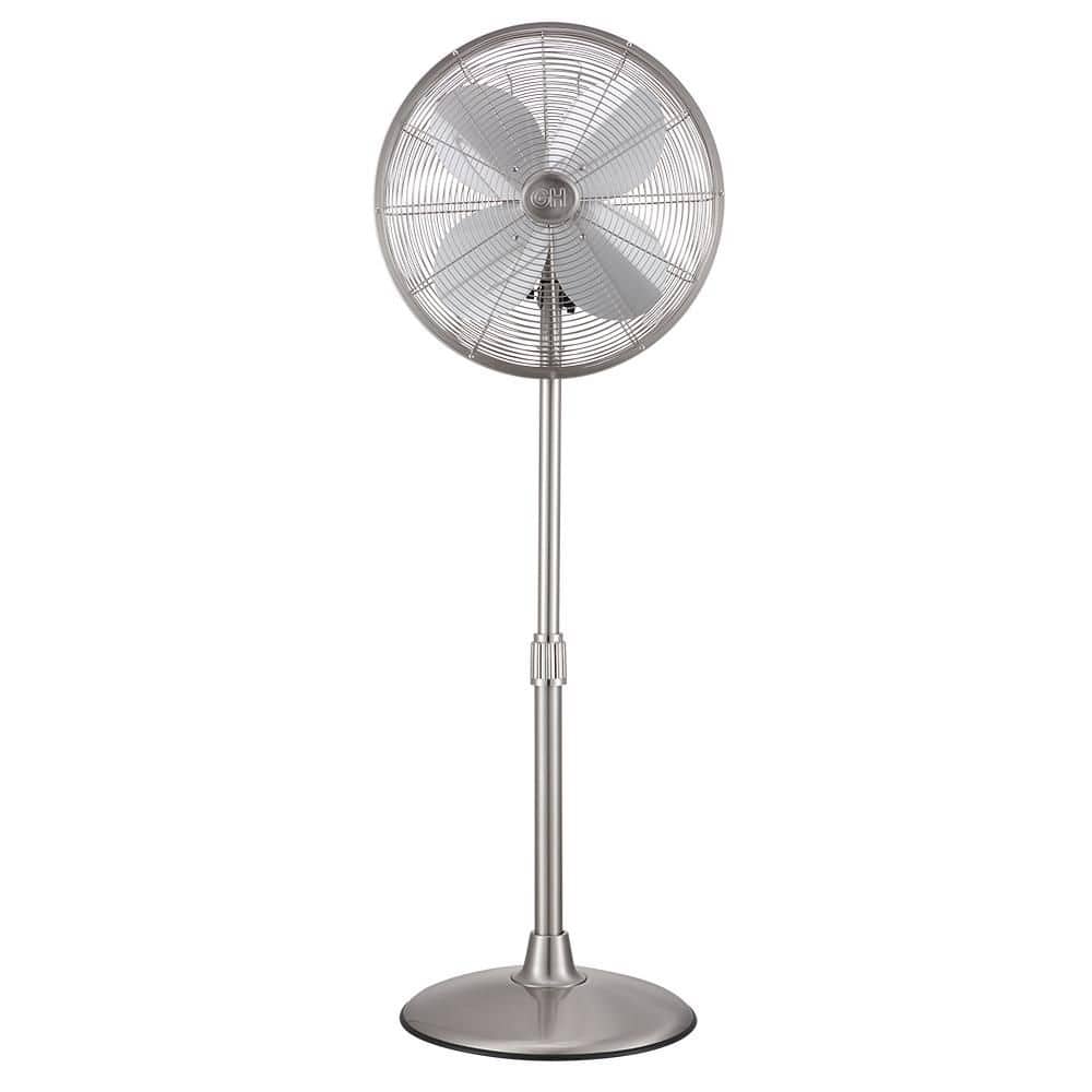Retro Brushed Nickel 16" Oscillating Floor Fan with Adjustable Height