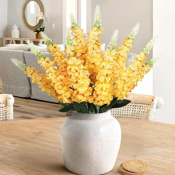 LIVING LUXURY 23 in. Yellow Artificial Larkspur Flower Stem Bush