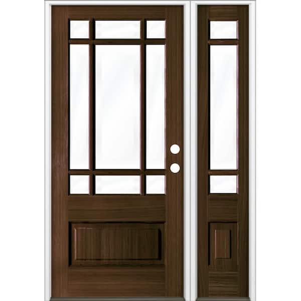 36 in. x 80 in. 3/4 Prairie-Lite with Beveled Glass Black Stain Left Hand Hemlock Wood Prehung Front Door Right Sidelite