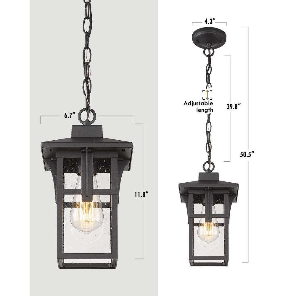 Matte Black Seeded Glass Outdoor Pendant Light