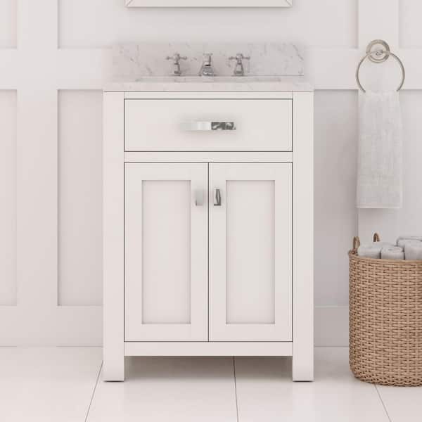 Madison 24 in. W x 21.5 in. D x 34 in. H Single Sink Bath Vanity in Pure White with Carrara White Marble Top