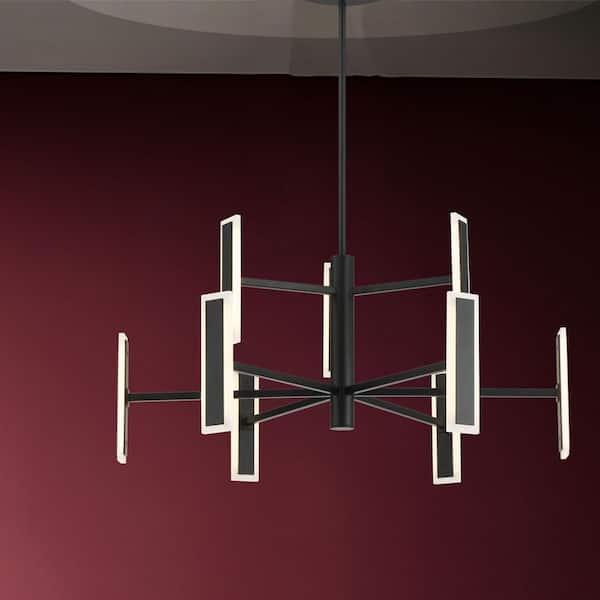 Edge 9-Light Integrated LED Black Statement Chandelier for Dining Room