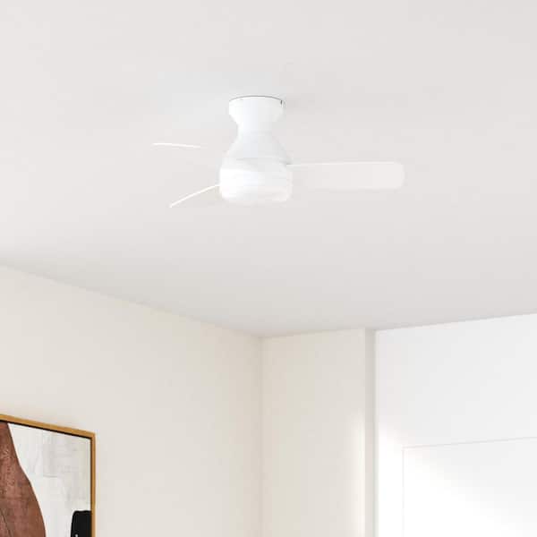 30 in. Indoor White Flush Mount Low Profile Ceiling Fan with Integrated LED Light and Remote Control