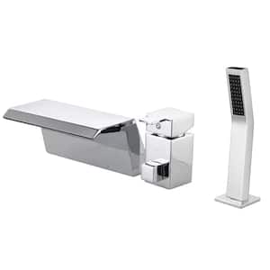 Waterfall Single-Handle Tub Deck Mount Roman Tub Faucet with Hand Shower in. Chrome