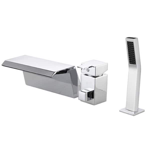 SUMERAIN Waterfall Single-Handle Tub Deck Mount Roman Tub Faucet with Hand Shower in. Chrome