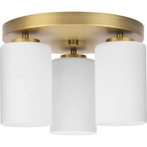 Cofield Collection 12 in. 3-Light Vintage Brass Transitional Flush Mount with Etched Glass Shades