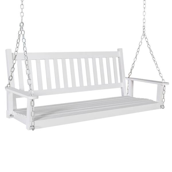 VEIKOUS 5 ft. White Outdoor Wooden Porch Swing