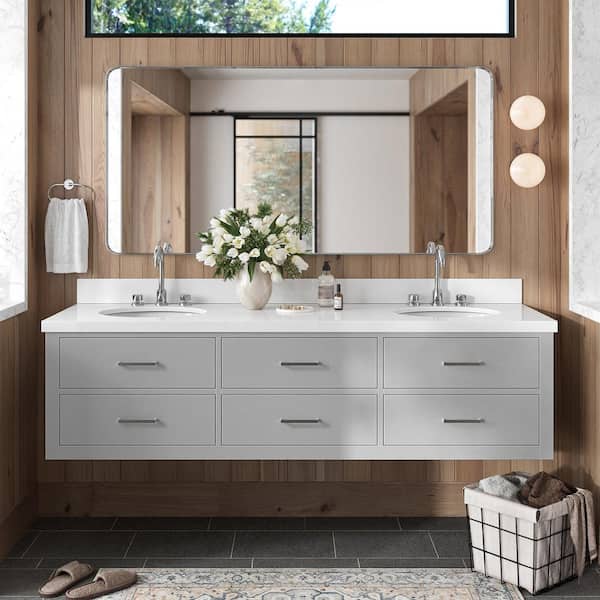 ARIEL Hutton 73 in. W x 22 in. D x 19.6 in. H Bath Vanity in Grey with Pure White Quartz Top