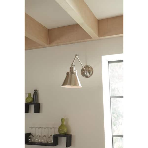 Progress Lighting Hinton Collection 1-Light Brushed Nickel Clear Seeded Glass Swing Arm Adjustable Coastal Farmhouse Wall Light Sconce