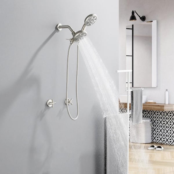 Ami Double Handle 7-Spray Shower Faucet 1.8 GPM with Ceramic Disc Valves in. Brushed Nickel