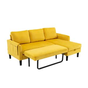 73 in. Modern Mustard Yellow Velvet Reversible Sleeper Sectional Sofa Bed with Side Pocket and Storage Chaise