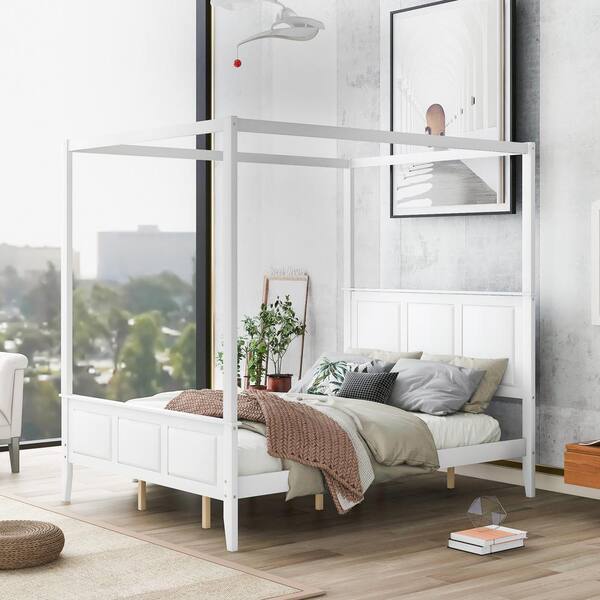 White queen deals size canopy bed