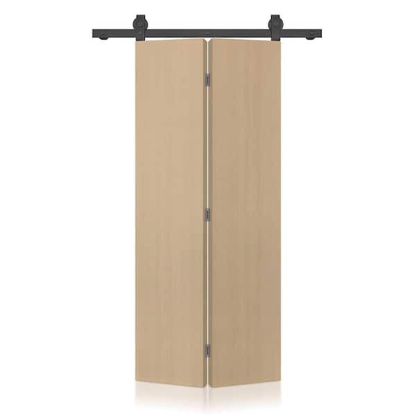 30 in. x 86 in. Hollow Core Oak Composite Textured Bi-Fold Door with Sliding Barn Door Hardware Kit