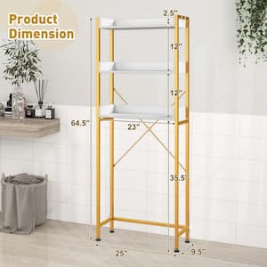 25 in. W x 64.5 in. H x 9.5 in. Metal Rectangular Shelf 3-Tier Over-the-Toilet Space Saver Rack in White