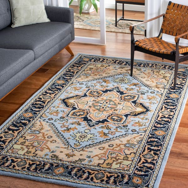 Heritage Blue/Light Brown 4 ft. x 4 ft. Border Floral Medallion Square Area Rug