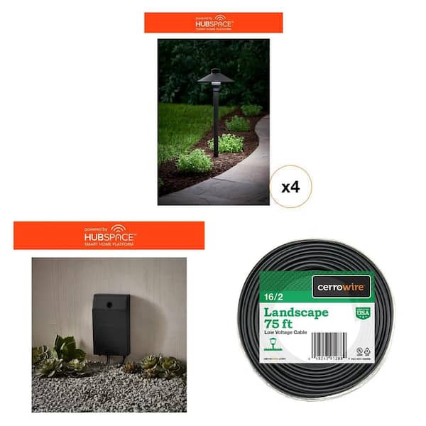 Vernon Park LED Path Light, 75 ft. 16/2 Wire and 200-Watt Smart Landscape Lighting Transformer Combo