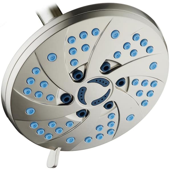AQUACARE 6-Spray Patterns 2.5 GPM Floe Rate 6 in. Dia Anti-Microbial Wall Mount Rainfall Fixed Showerhead in Brushed Nickel