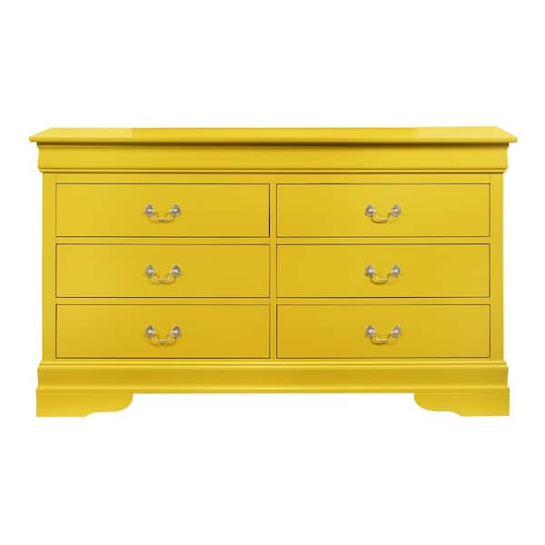 AndMakers Louis Phillipe 6-Drawer Yellow Double Dresser (33 in. x 60 in. x 18 in.)