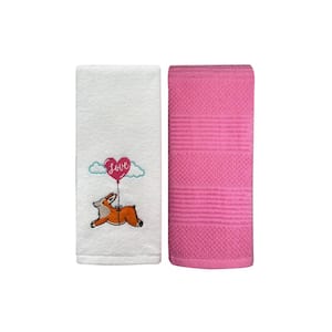 Valentine's Day Embroidered Cotton Hand Towel 2-Piece Set Corgi White