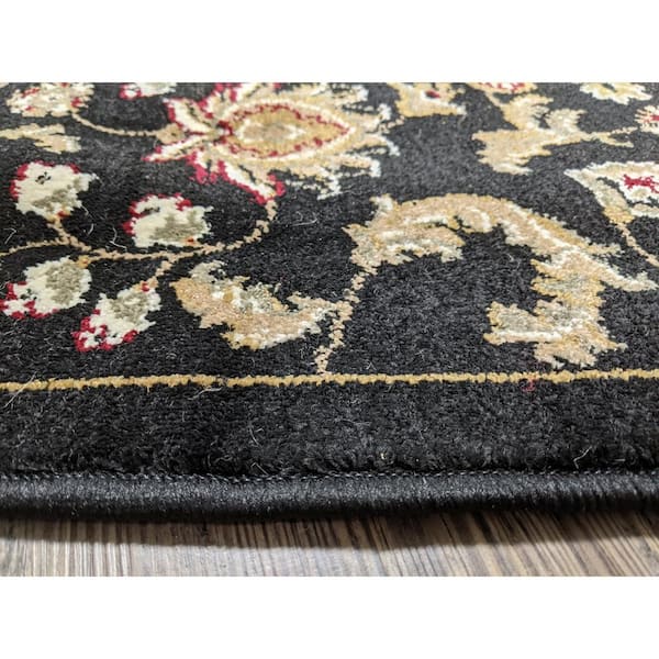 Como Black 2 ft. x 8 ft. Transitional Floral Scroll Area Rug