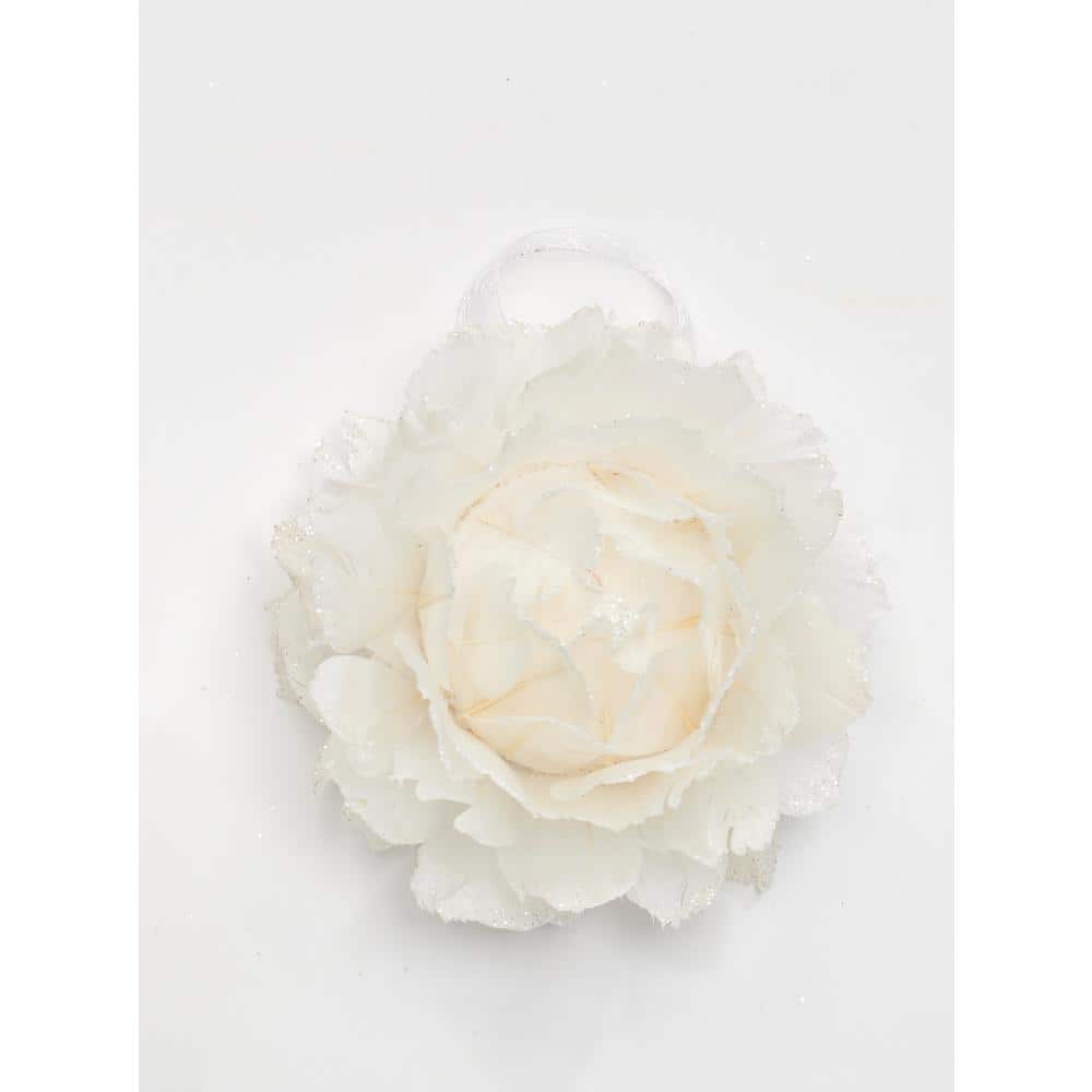 3 in. Glittered Tip Feather Flower Ornament, White (Set of 6)