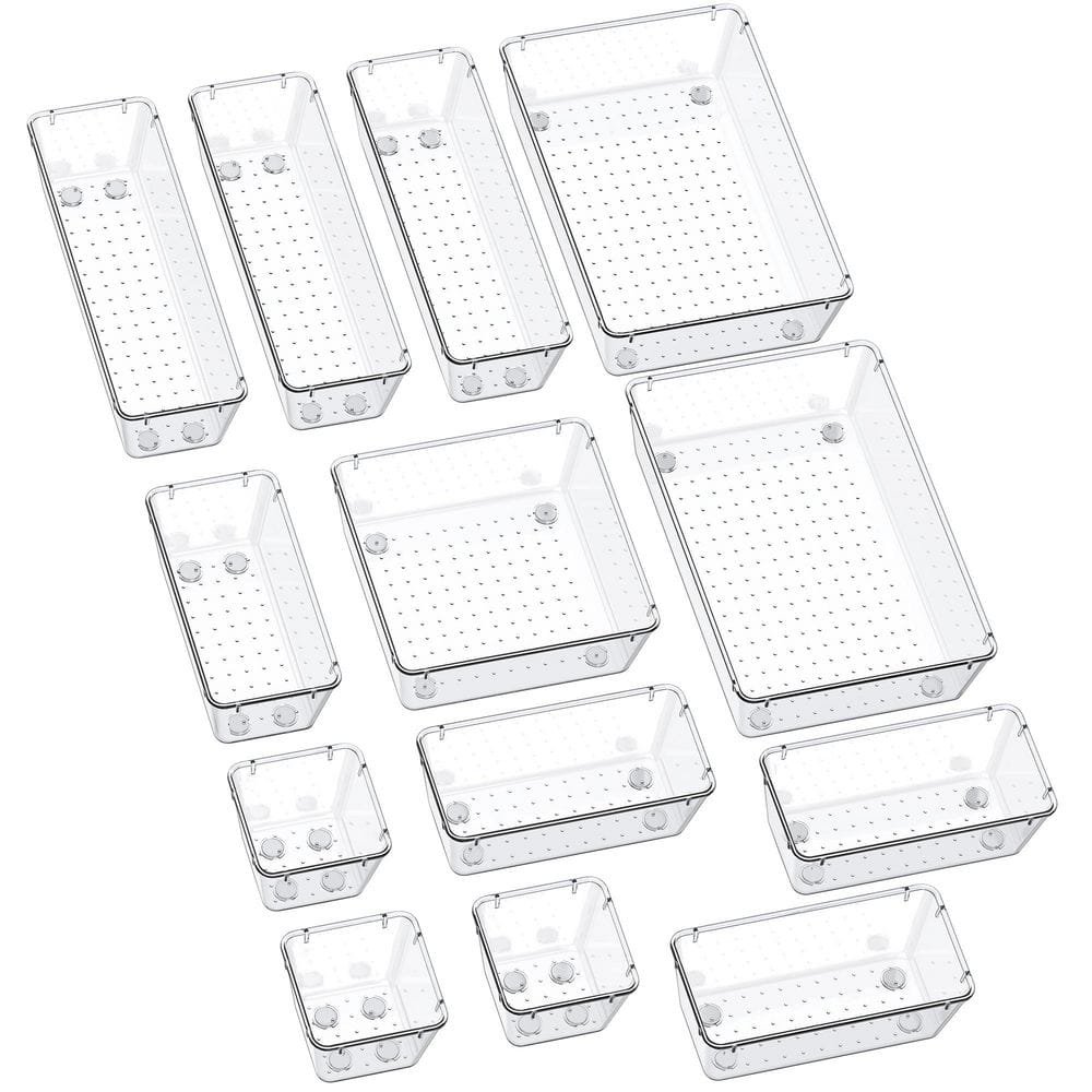 13-Piece Clear Drawer Organizer Tray Set with Non-Slip Silicone Pads, 5 Sizes, Stackable for Storage price history on PriceWatchPro