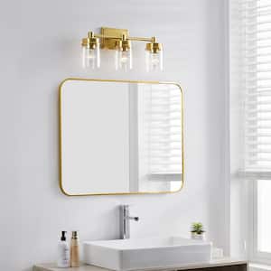 20.75 in. 3-Light Antique Brass Bathroom Vanity Light with Clear Glass Shade