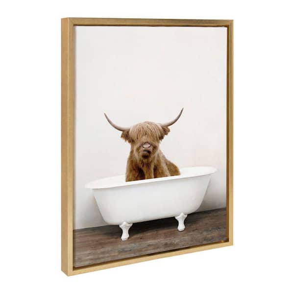 Kate and Laurel Sylvie Highland Cow in Tub Color by Amy Peterson Art Studio Framed Art Print 18 in. x 24 in.