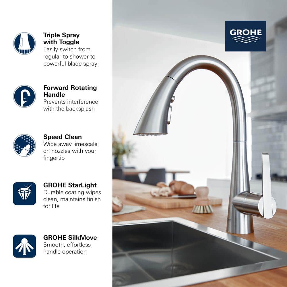 Chrome Modern Pull-Down Kitchen Faucet with Spray