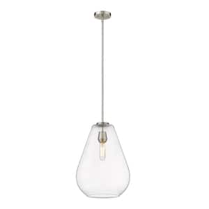 1-Light Brushed Nickel Pendant with Clear Glass