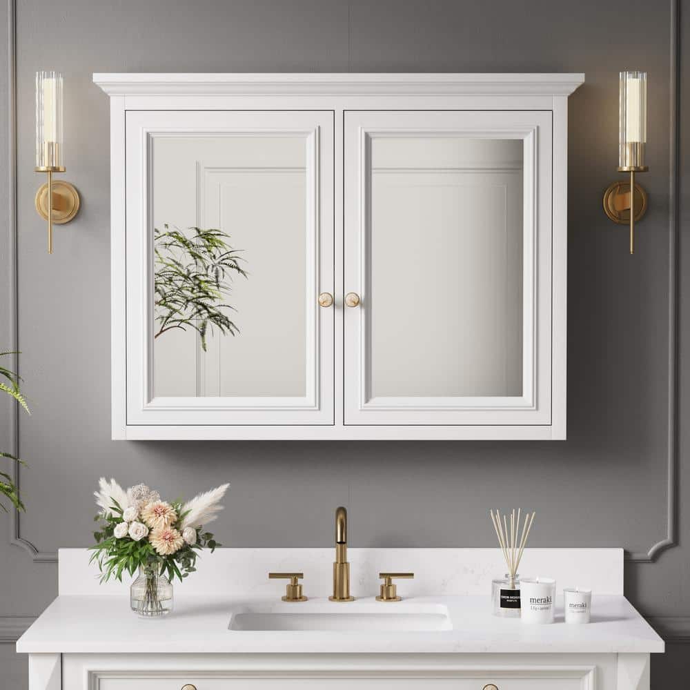 40 in. W x 30 in. H Rectangular Solid Wood Wall Mount Medicine Cabinet with Mirror,2 Soft-Closed Door,Assembled,White price history on PriceWatchPro