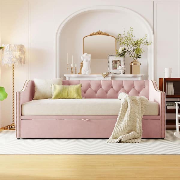 Pink Twin Size Daybed with Pop Up Trundle