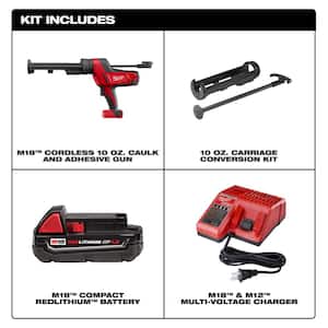 M18 18-Volt Lithium-Ion Cordless 10 oz. Caulk and Adhesive Gun with one 1.5 Ah Battery, Charger