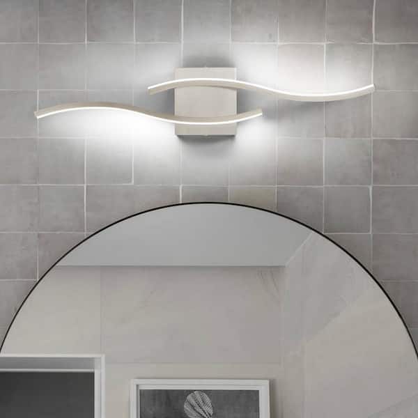 Jerico 23.6 in. 2-Light 6000K Integrated LED Brushed Nickel Modern Vanity Light with Spiral Design