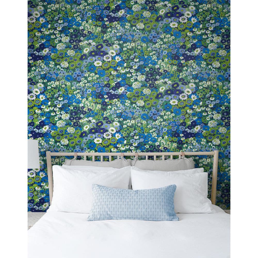 Bright Blue and Sap Green Floral Peel and Stick Wallpaper
