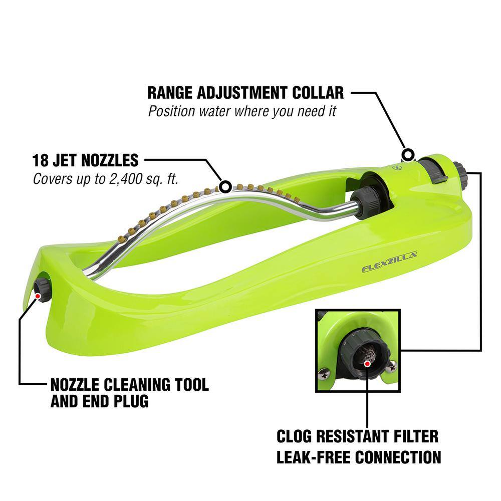 ZillaGreen Oscillating Lawn Sprinkler with Metal Base, 2,400 sq. ft.