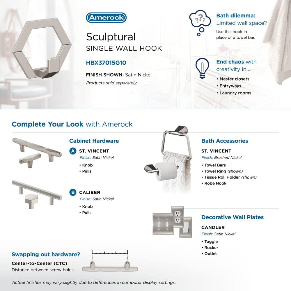 Satin Nickel Single Prong Decorative Wall Hook