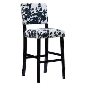Carolyn 30 in. Black High Back Wood Counter Stool with Cow Print Polyester Seat