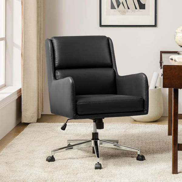 JAYDEN CREATION Edmund Black Modern Faux Leather Tilting Office Chair with Metal Legs
