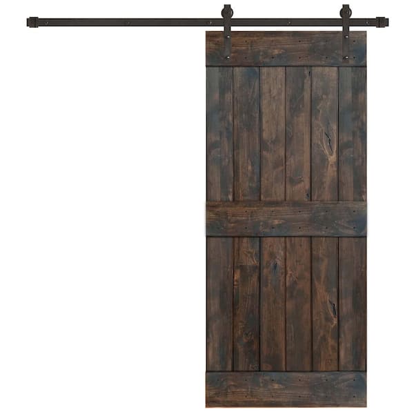 Pacific Entries In X In Rustic Espresso Panel Knotty Alder Sliding Barn Door Kit With