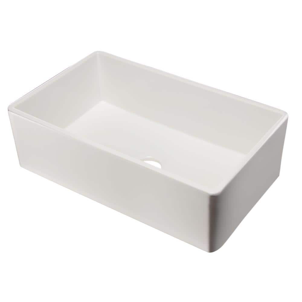 33'' White Fireclay Farmhouse Drop-In Single Bowl Sink