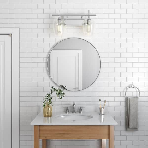 Round Bathroom Vanity Mirror In Silver, Round Silver Framed Bathroom Mirror