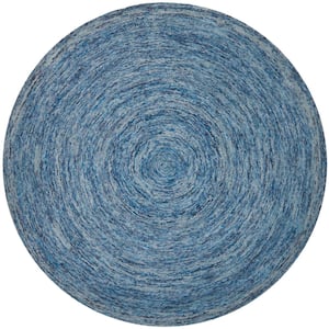 Ikat Dark Blue/Multi 4 ft. x 4 ft. Round Solid Area Rug