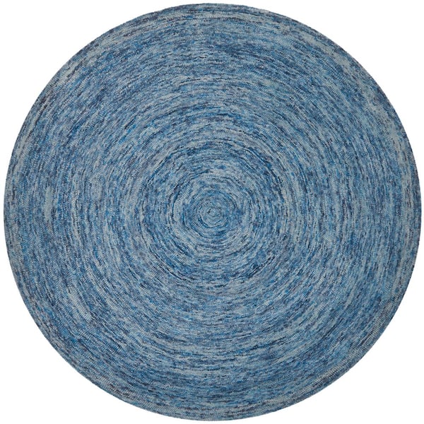 SAFAVIEH Ikat Dark Blue/Multi 8 ft. x 8 ft. Round Solid Area Rug