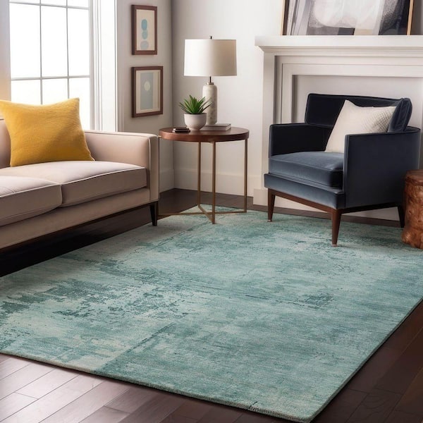 Mayfield Premium Machine Washable Abstract AMF1062 Seafoam 8 ft. x 10 ft. Area Rug
